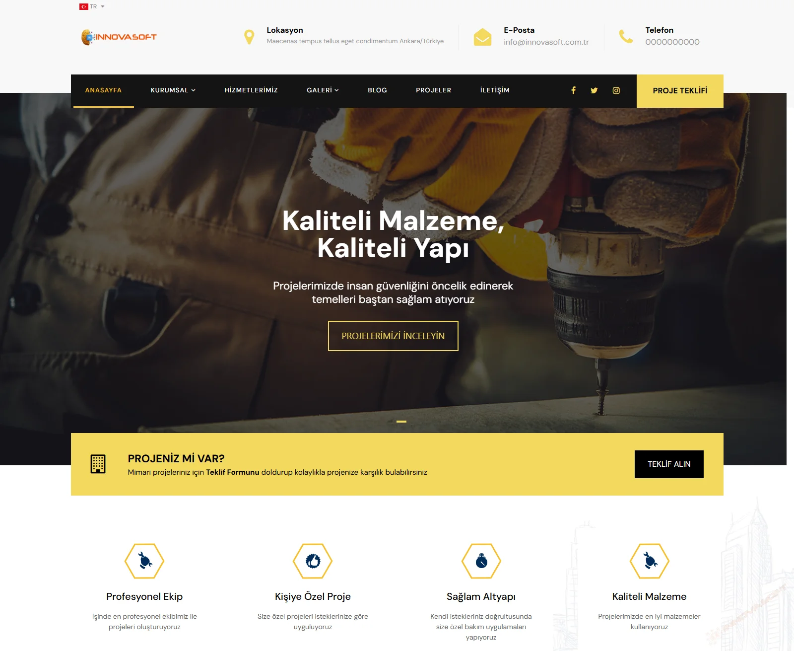 İNŞAAT VE YAPI FİRMASI TANITIM YAZILIMI TEKLİF SİSTEMLİ